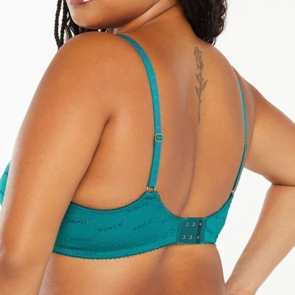 Savage X Fenty Shimmer Flocked Logo Unlined Bra Deep Teal Green 38C - Picture 2 of 5